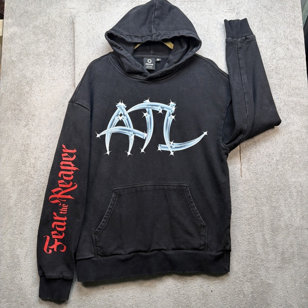 Overtime ATL Hoodie Black Graphic Fear the Reaper Streetwear Medium‎ Mens